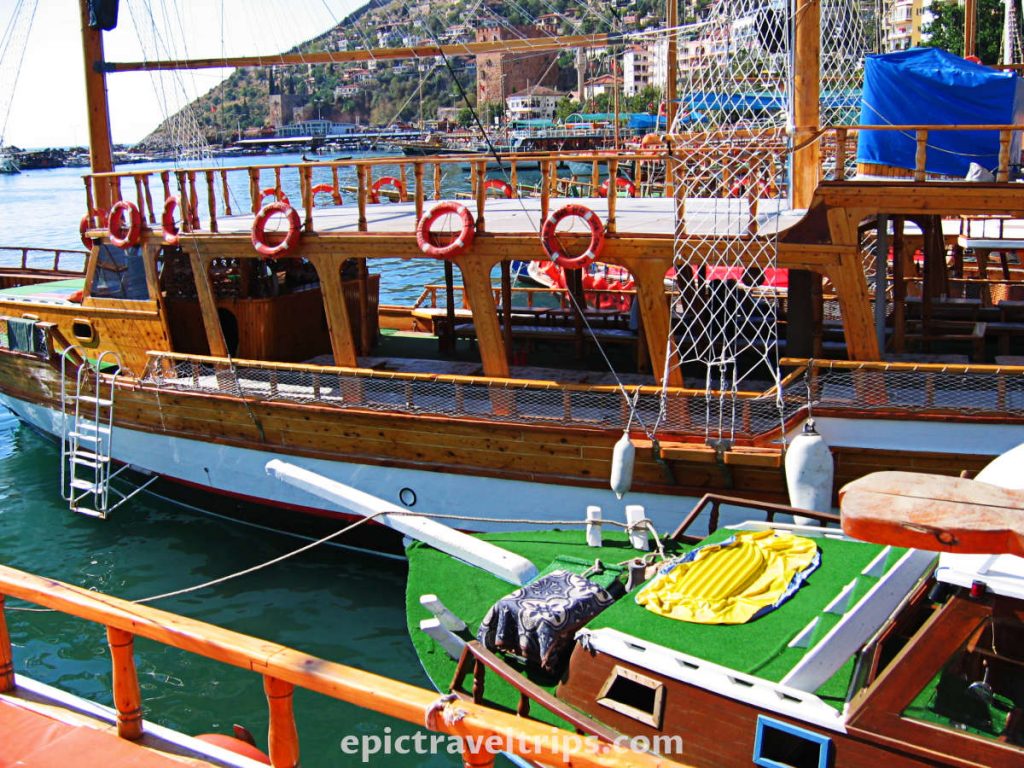 Turkish traditional gulet boat at the Alanya port