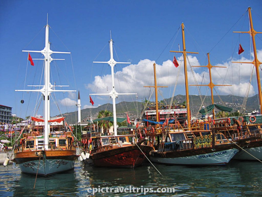 Traditional Turkish gullet boats in the port
