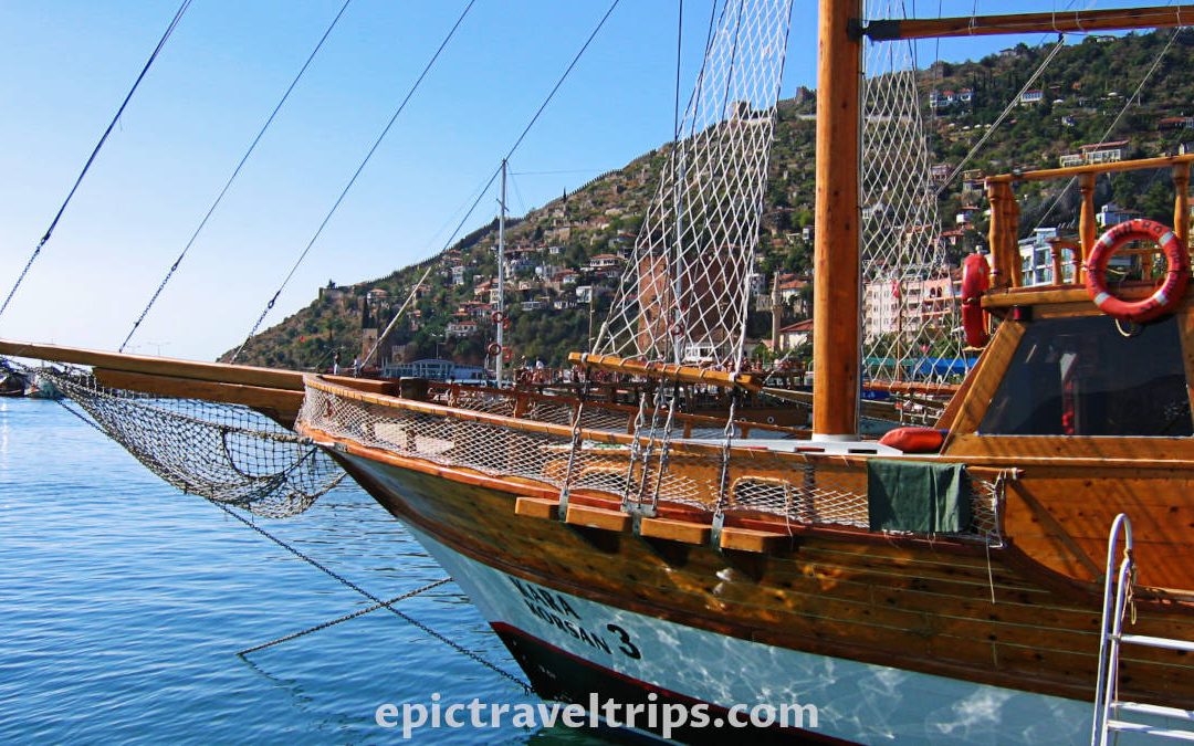 Traditional Turkish gulet boat in Alanya port