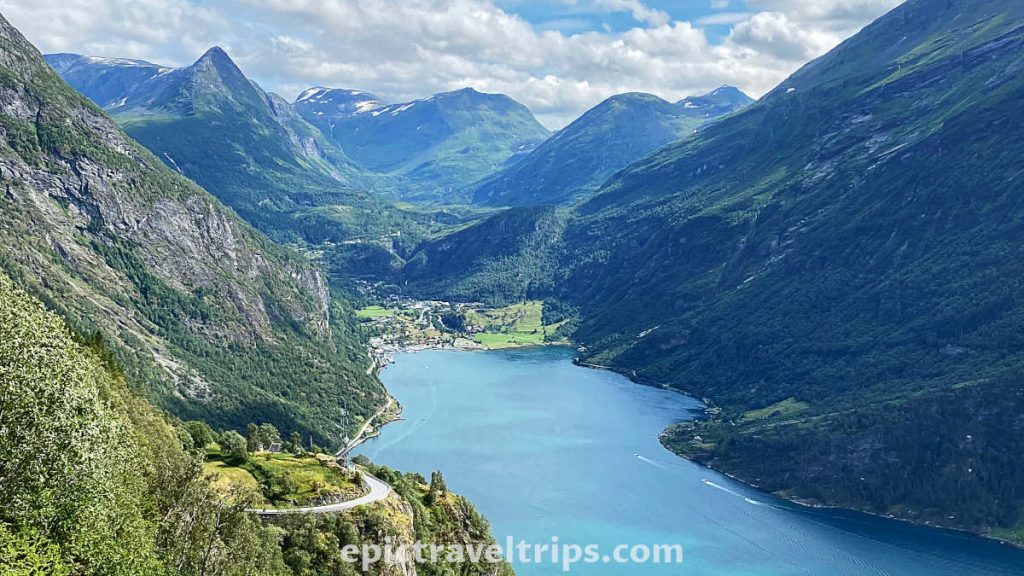 View of Geiranger and fjord from Ornesvingen viewpoint