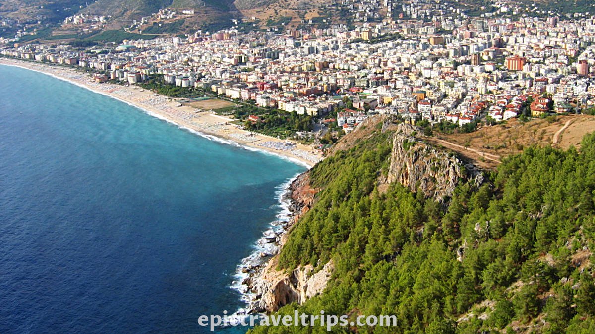View over Alanya Kleopatra beach and the city from the castle
