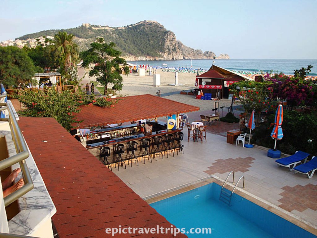 Azak Beach Hotel Alanya view from the balcony on the Alanya castle and Kleopatra beach