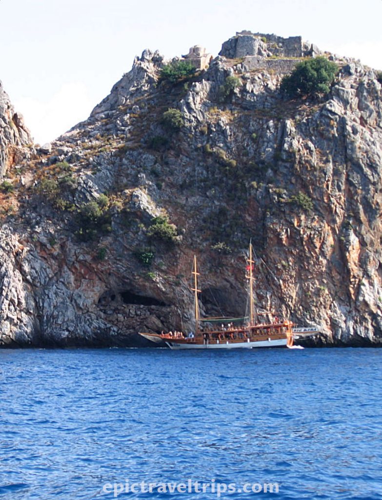 Phosphorous cave in Alanya from the sea