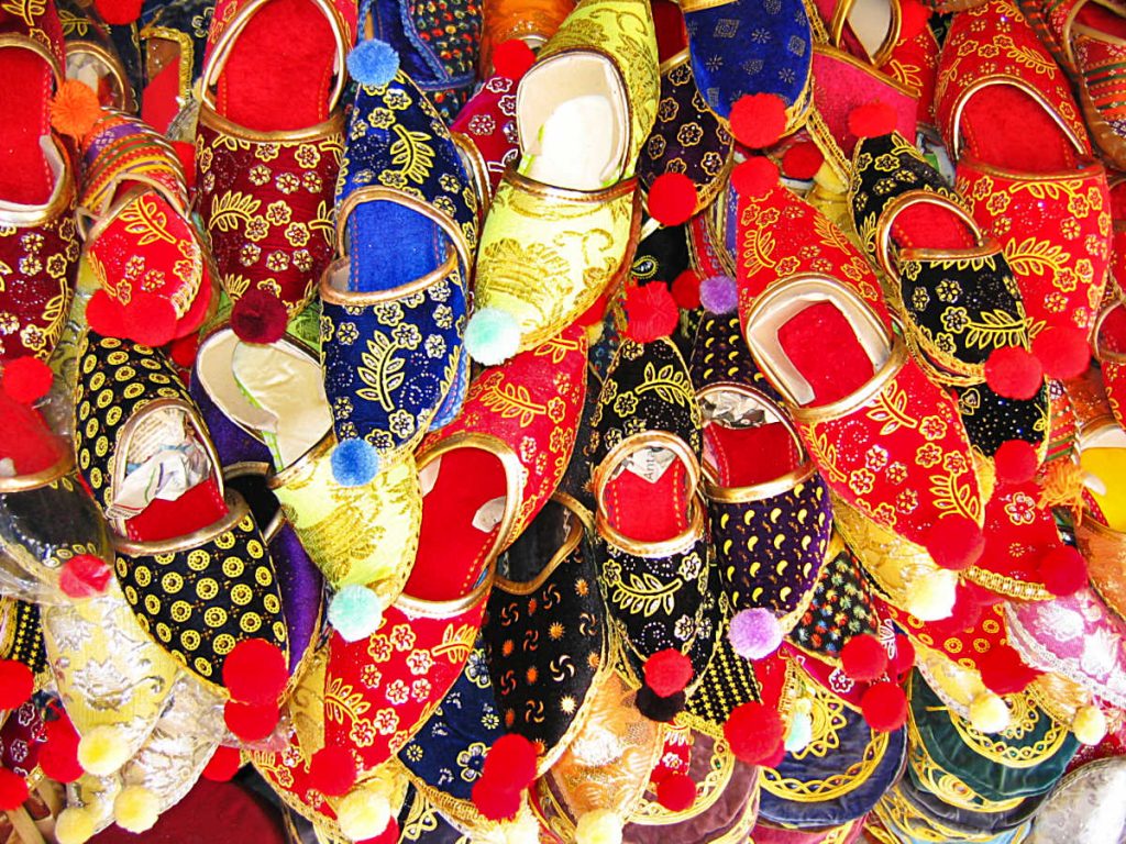 Lots of slippers and Turkish fez hats