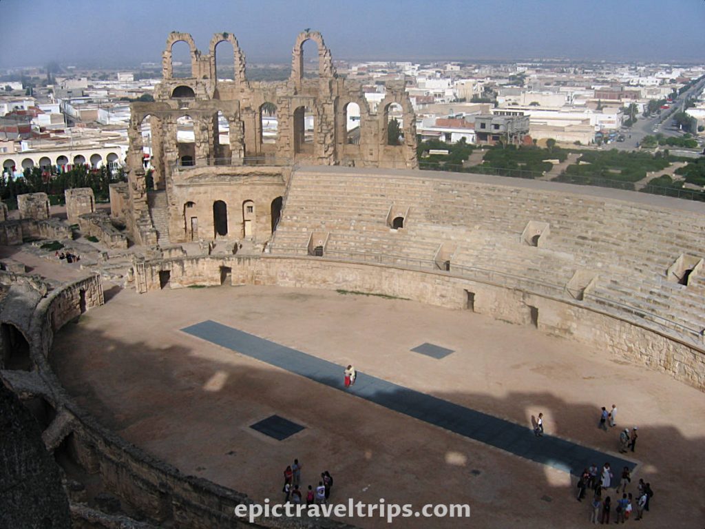 El Jem Colosseum ellipse shape from the top. Part of our Adventurous Three Days Epic Sahara Tour In Amazing Tunisia With Hidden Gems.