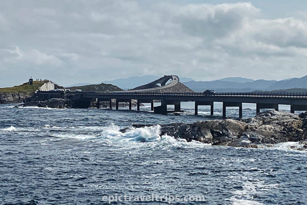 View over both Myrbærhol and Storseisund bridges at Atlantic Ocean Road in Norway.