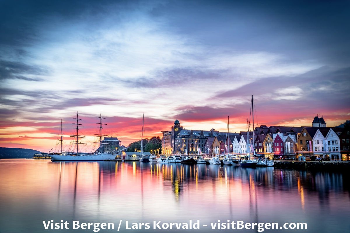 Bergen Bryggen sunset photo in Norway