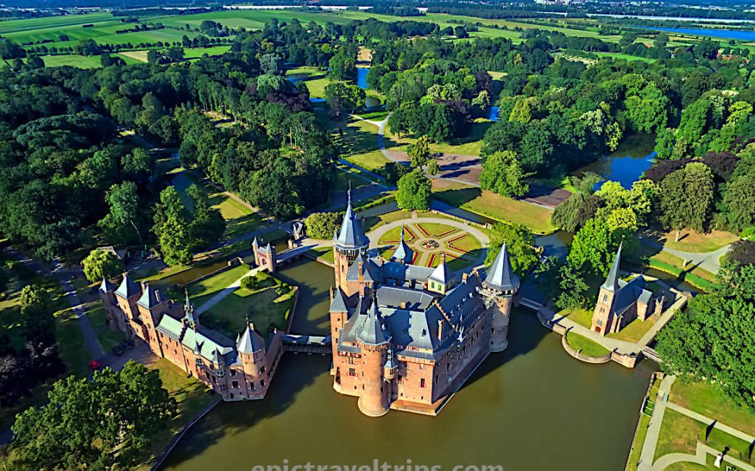 Aerial view of De Haar Castle near Utrecht in The Netherlands.