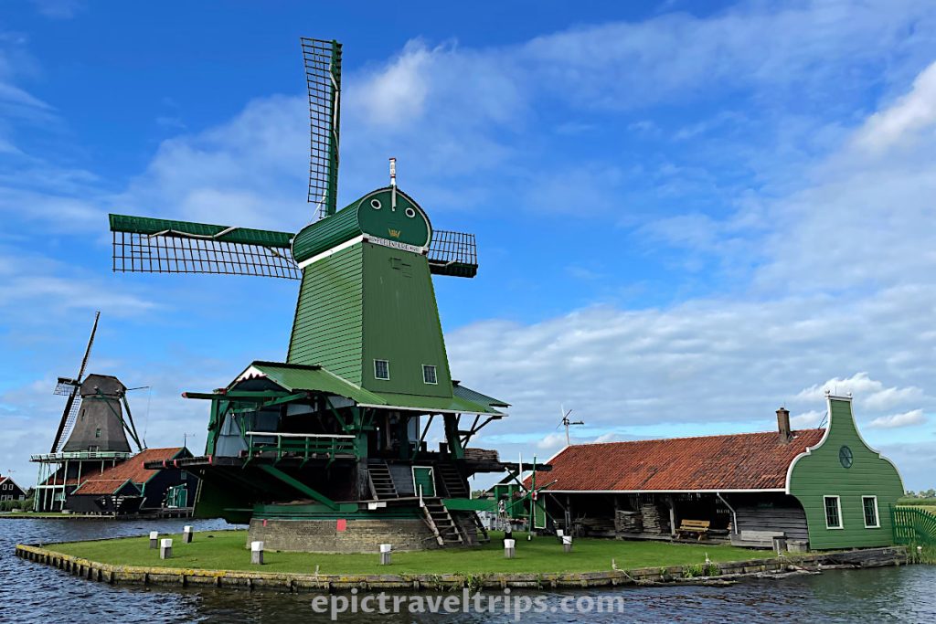 Green saw windmill at Zaanse Schans in The Netherlands