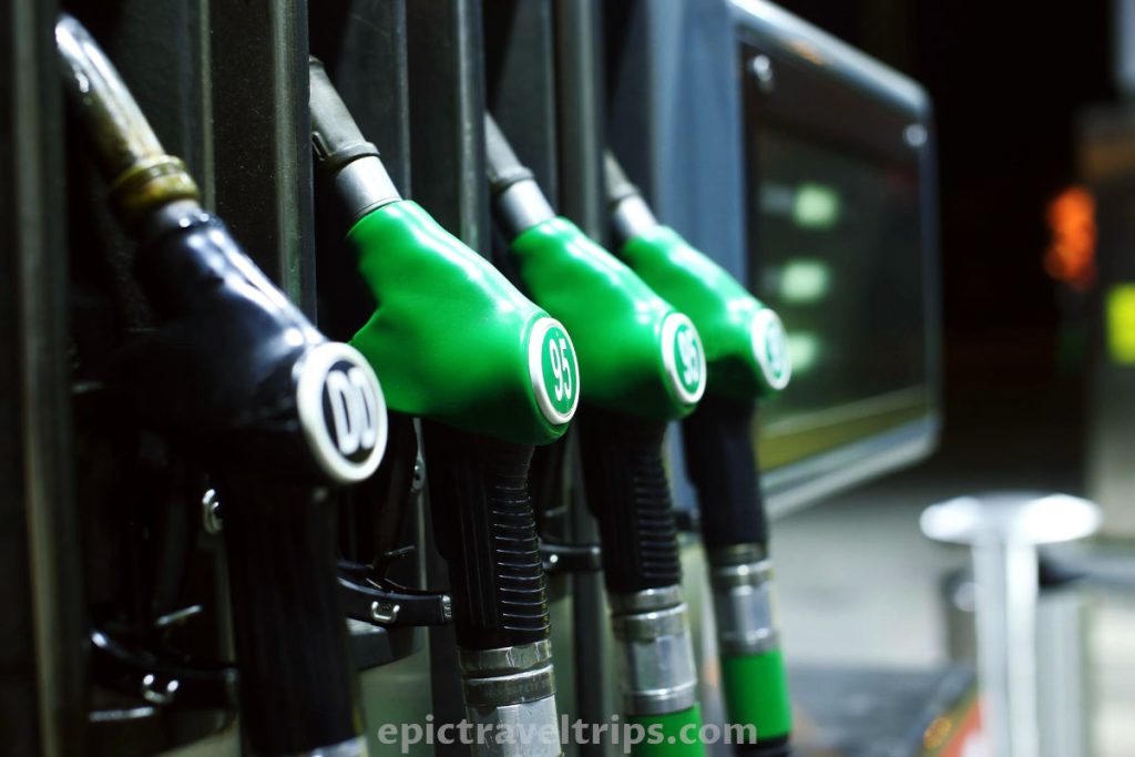 Different fuel pistols for petrol or diesel at petrol stations.