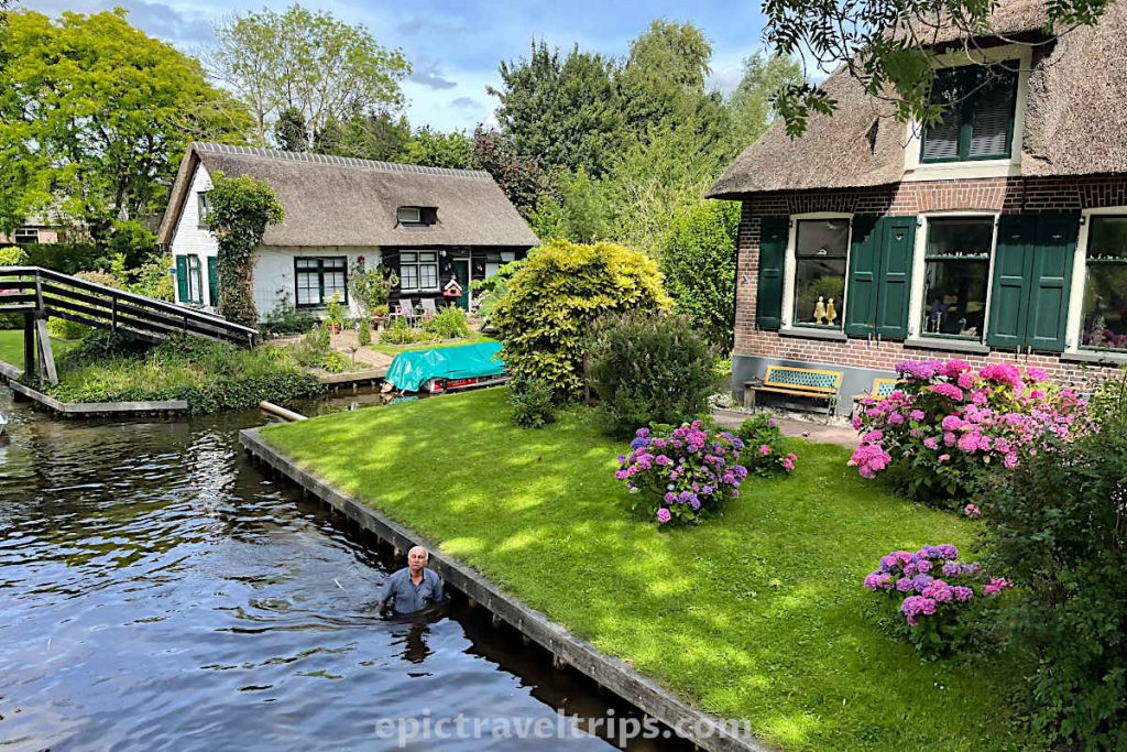 Man lost a phone in the canal at Giethoorn Village in The Netherlands