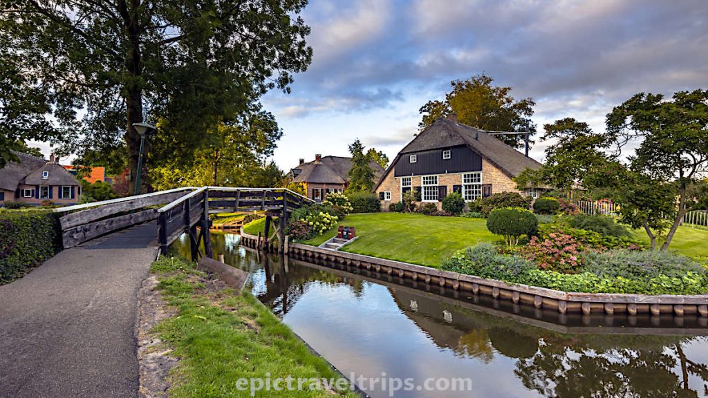 Beautiful house over the bridge at Giethoorn Village in The Netherlands