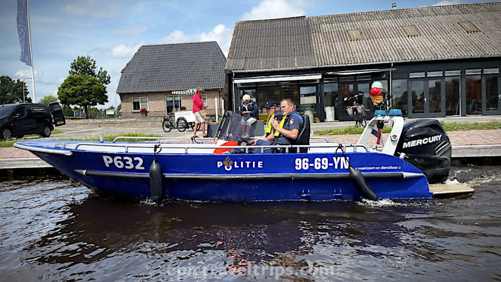 Police boat at Giethoorn Village in The Netherlands