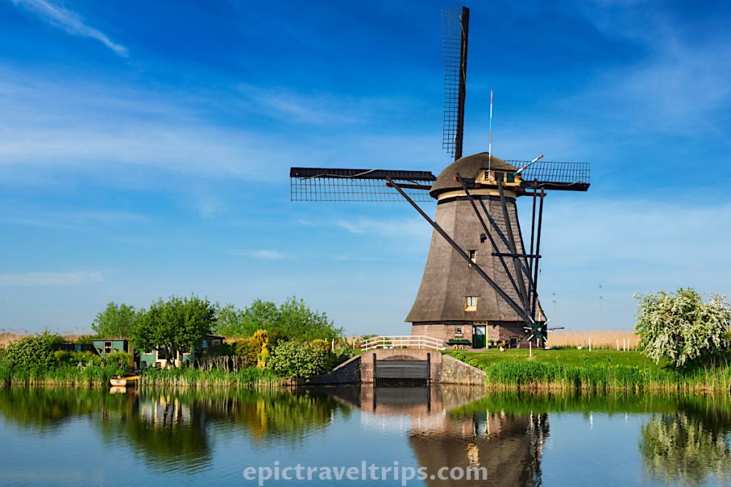 One of the Kinderdijk polder drainage windmills near Rotterdam in The Netherlands.