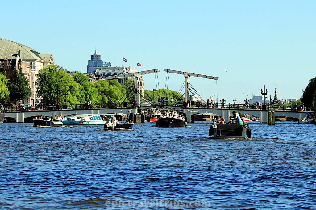 Magere Skinny Bridge over Amstel River at Amsterdam in The Netherlands.