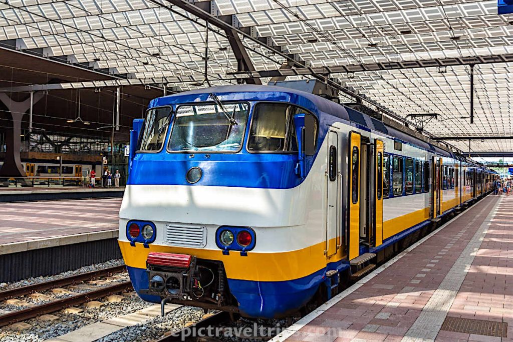 Train on the railway station in The Netherlands.