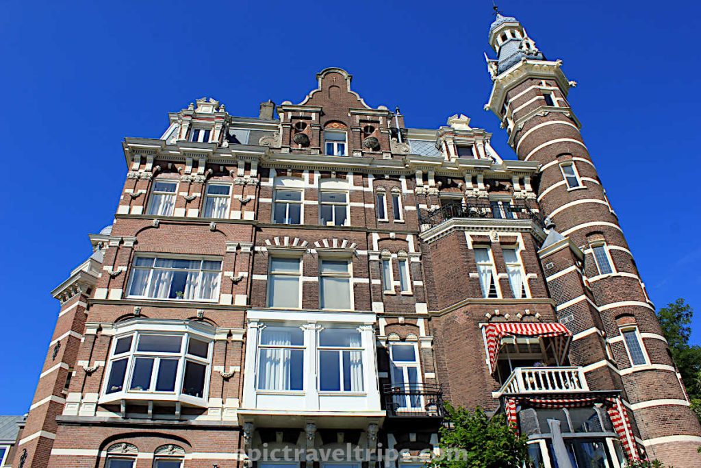 Tower and villa at Weteringschans Street in Amsterdam in The Netherlands.